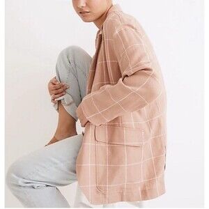 Madewell Breezewoven Larsen blazer‎ Womens Medium Linen Blend Pink Windowpane